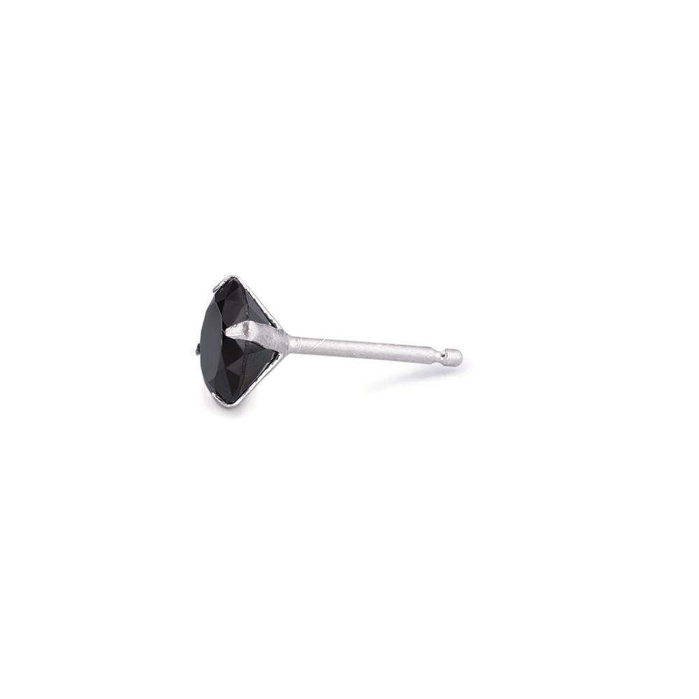 Single stud earring Silver Zirconia Black Ø7 mm