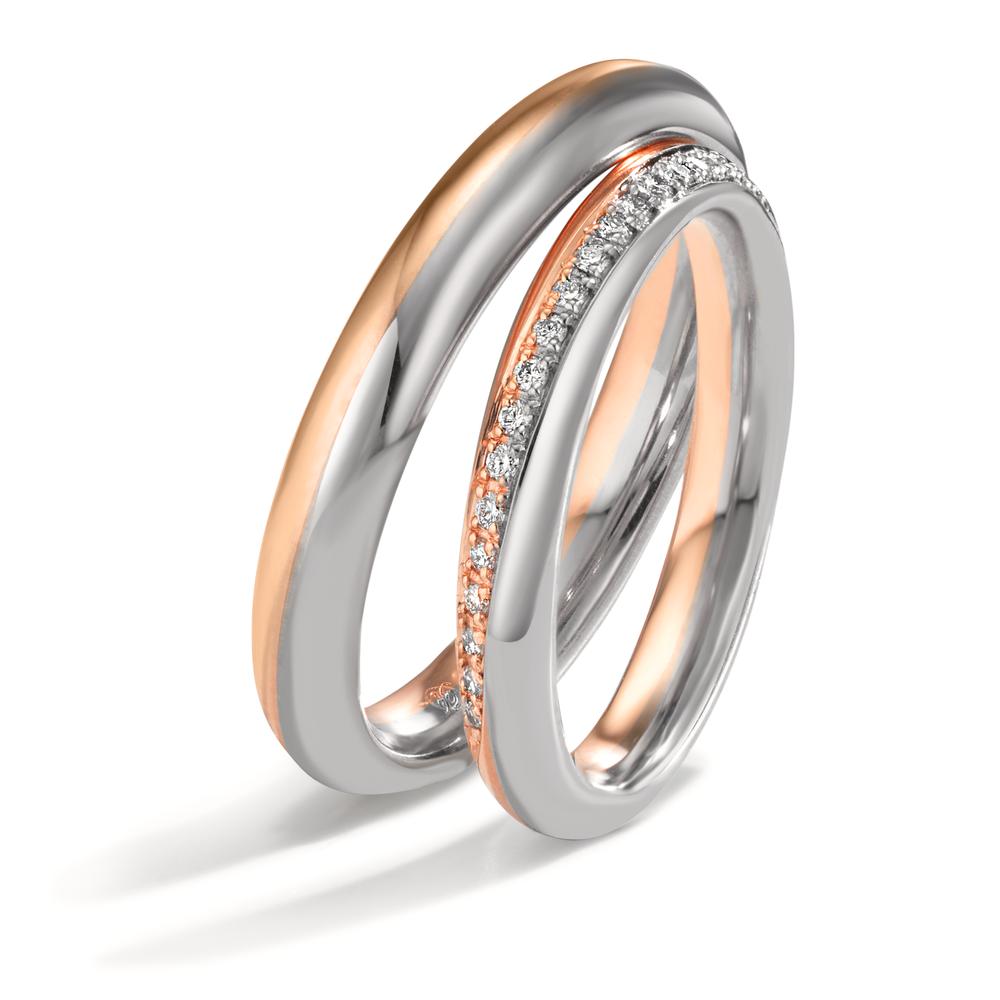 Wedding Ring 18k White Gold, 18k Rose Gold Diamond 0.10 ct, 20 Stones, tw-vsi