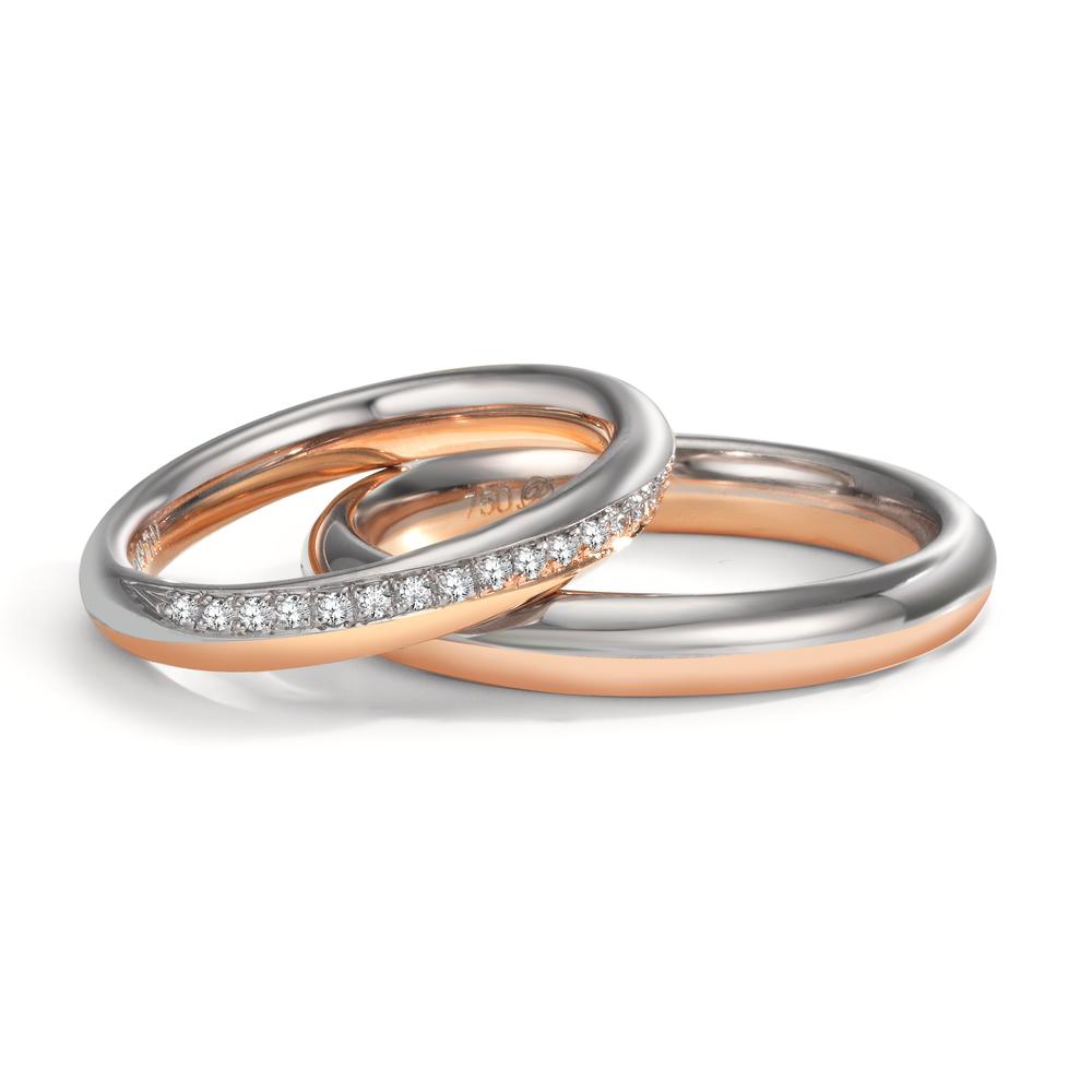Wedding Ring 18k White Gold, 18k Rose Gold Diamond 0.10 ct, 20 Stones, tw-vsi