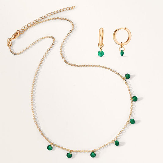 Necklace Bronze Zirconia Green, 7 Stones Gold plated 40-45 cm