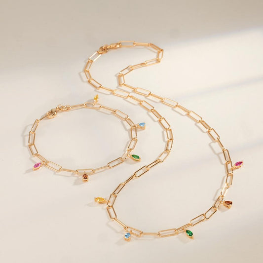 Necklace Bronze Zirconia Colorful, 5 Stones