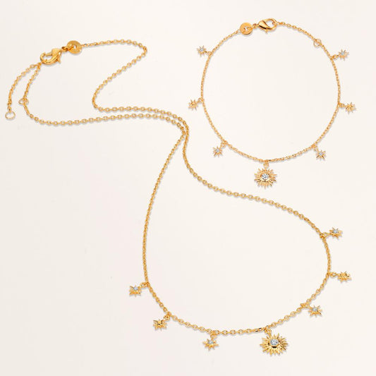 Necklace Bronze Zirconia 7 Stones gold plated 3 microns Star 40-45 cm