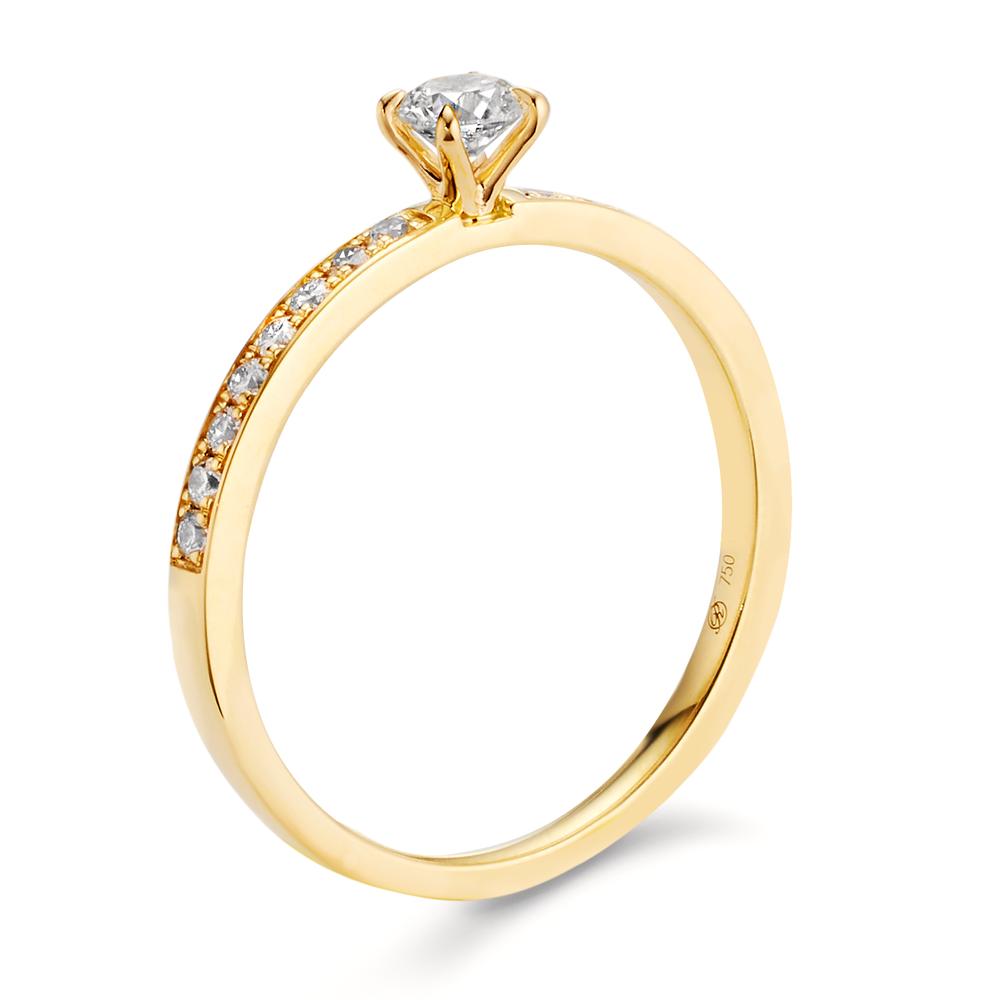 Solitaire ring 18k Yellow Gold Diamond 0.34 ct, 17 Stones, w-si