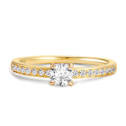Solitaire ring 18k Yellow Gold Diamond White, 0.20 ct, 18 Stones, brilliant, w-si, Diamond White, 0.30 ct, brilliant, w-si