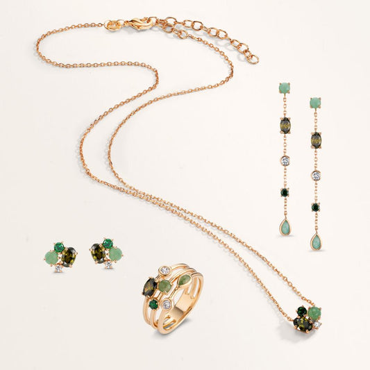 Necklace Bronze Zirconia 4 Stones gold plated 3 microns 40-45 cm