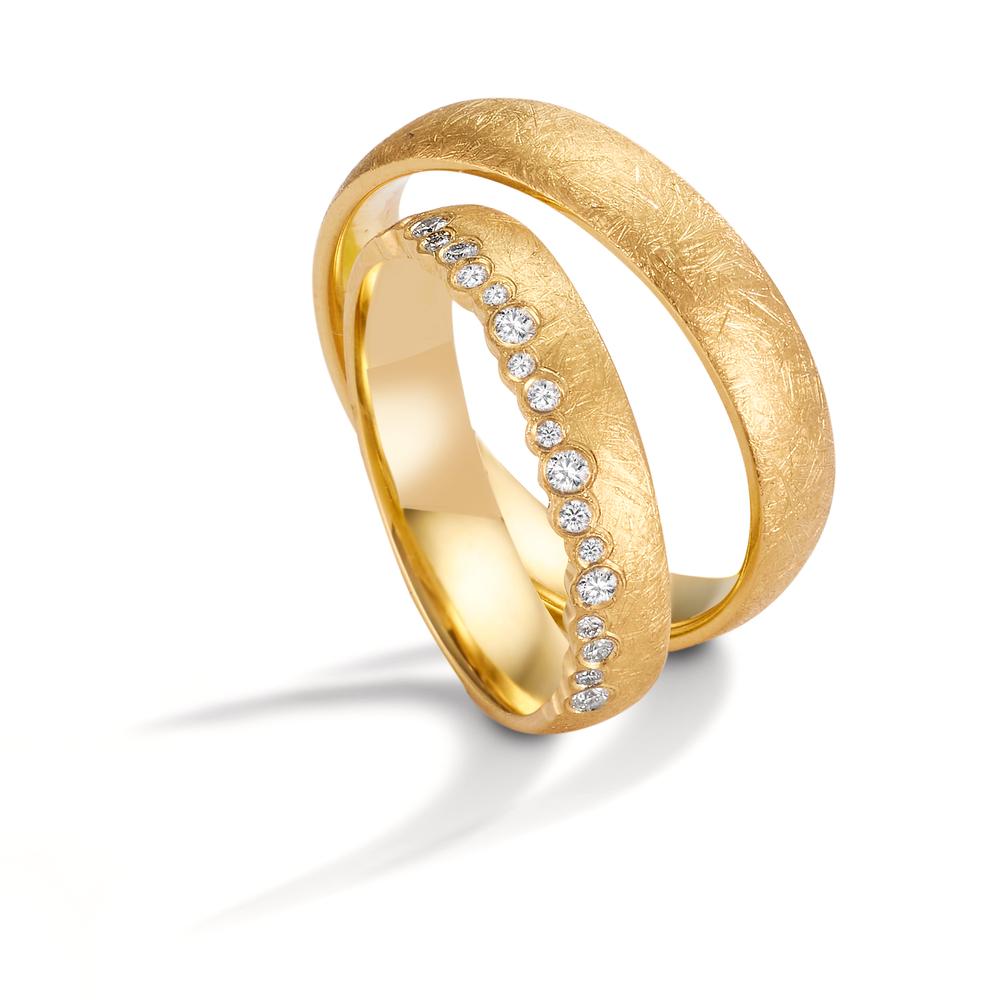 Wedding Ring 18k Yellow Gold Diamond 0.16 ct, 19 Stones, w-si