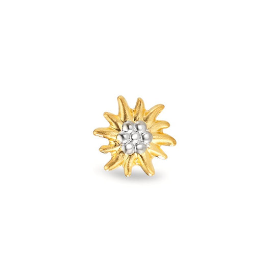 Single stud earring 18k Yellow Gold Bicolor Edelweiss Ø7 mm