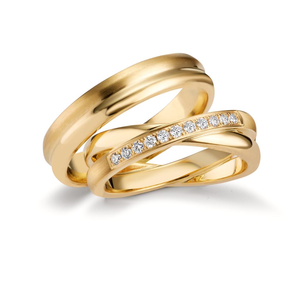 Wedding Ring 18k Yellow Gold Diamond 0.165 ct, 11 Stones, w-si