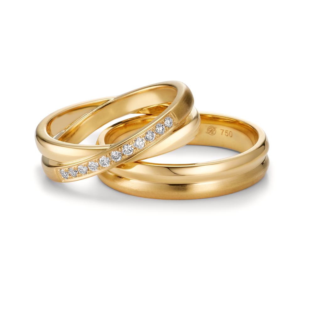 Wedding Ring 18k Yellow Gold Diamond 0.165 ct, 11 Stones, w-si