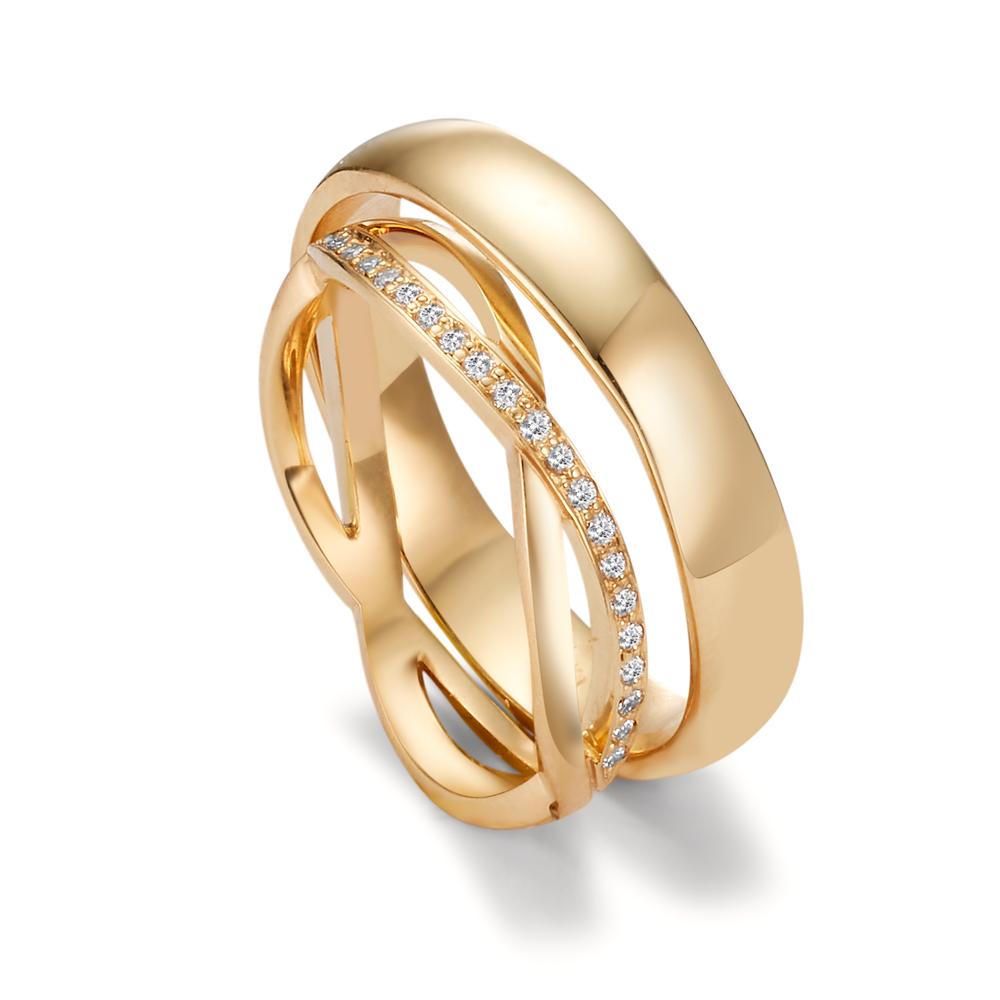 Wedding Ring 18k Yellow Gold Diamond 0.095 ct, 19 Stones, w-vsi
