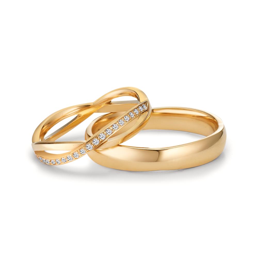 Wedding Ring 18k Yellow Gold Diamond 0.095 ct, 19 Stones, w-vsi
