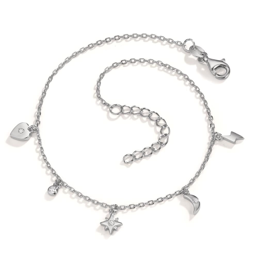 Anklet Silver Zirconia 4 Stones Rhodium plated 22-25 cm