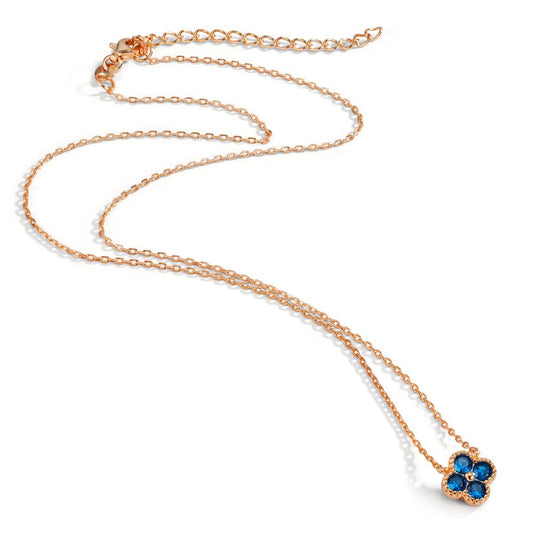 Necklace Silver Zirconia Sapphire blue, 4 Stones Rose Gold plated Flower 40-45 cm