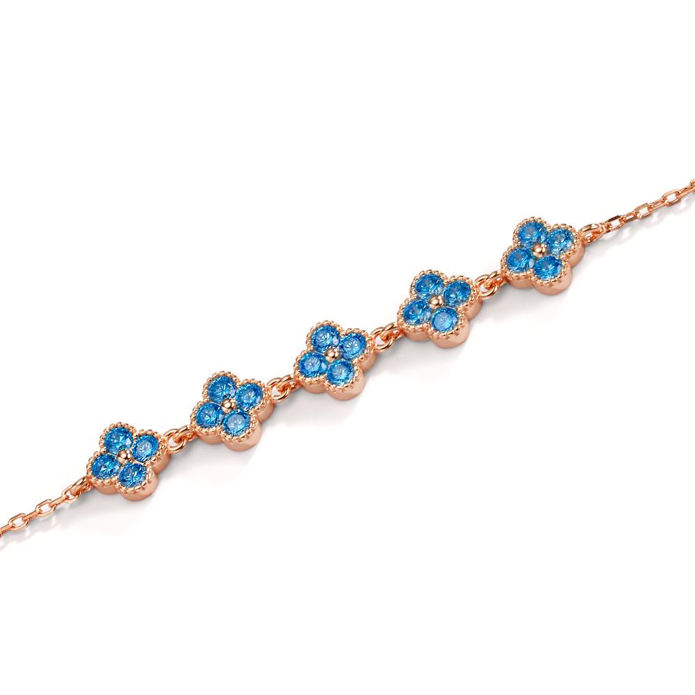 Bracelet Silver Zirconia Light Blue, 20 Stones Rose Gold plated Flower 16-19 cm
