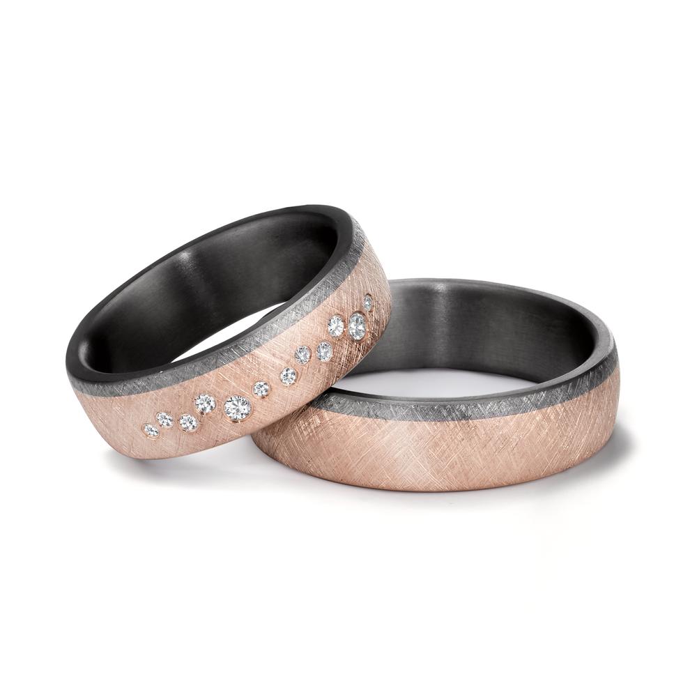 Wedding Ring Tantal 999, 14k Rose Gold Diamond 0.105 ct, 12 Stones, w-si