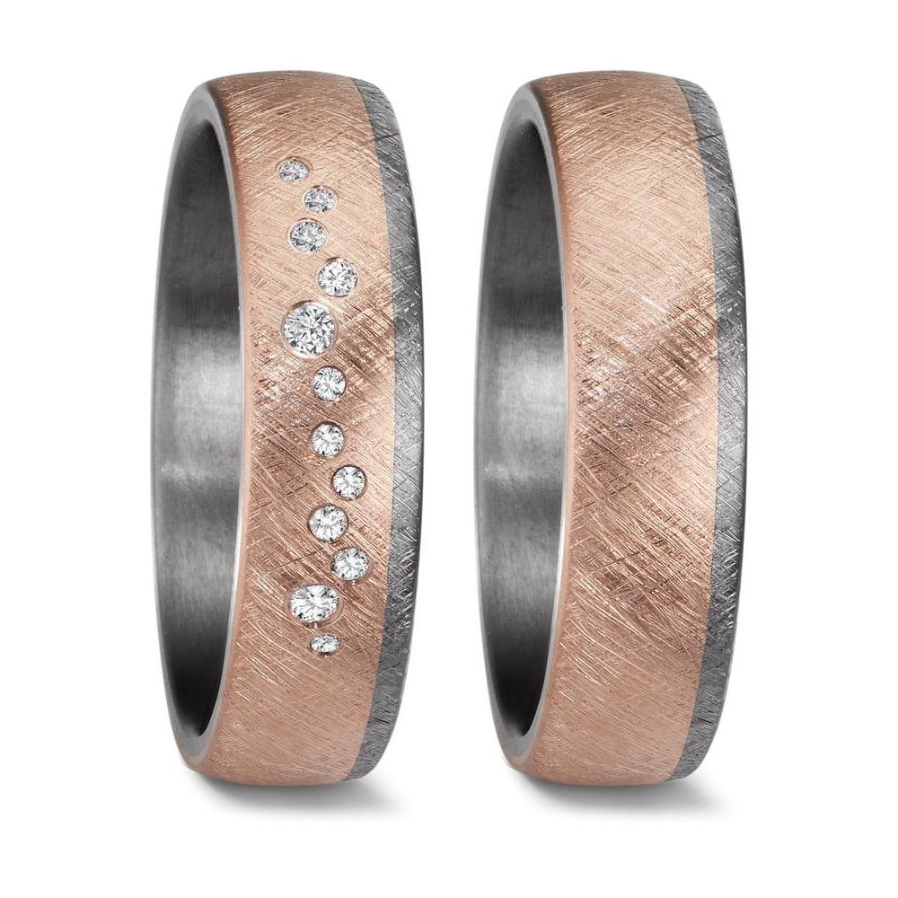 Wedding Ring Tantal 999, 14k Rose Gold Diamond 0.105 ct, 12 Stones, w-si