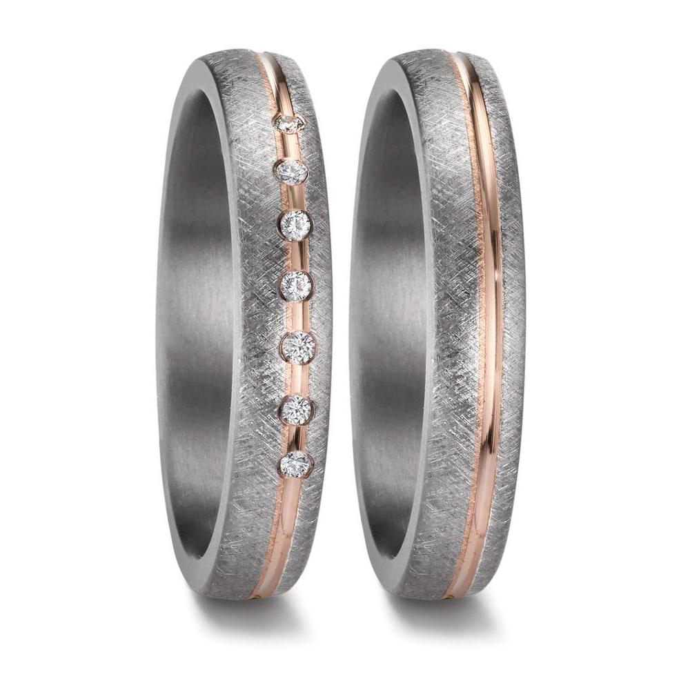 Wedding Ring Tantal 999, 14k Rose Gold Diamond 0.07 ct, 7 Stones, w-si