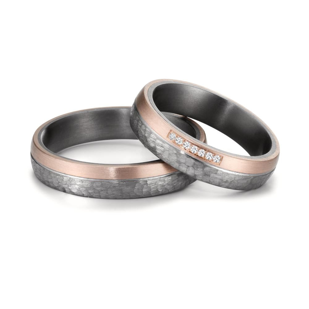 Wedding Ring Tantal 999, 14k Rose Gold Diamond 0.025 ct, 7 Stones, w-si