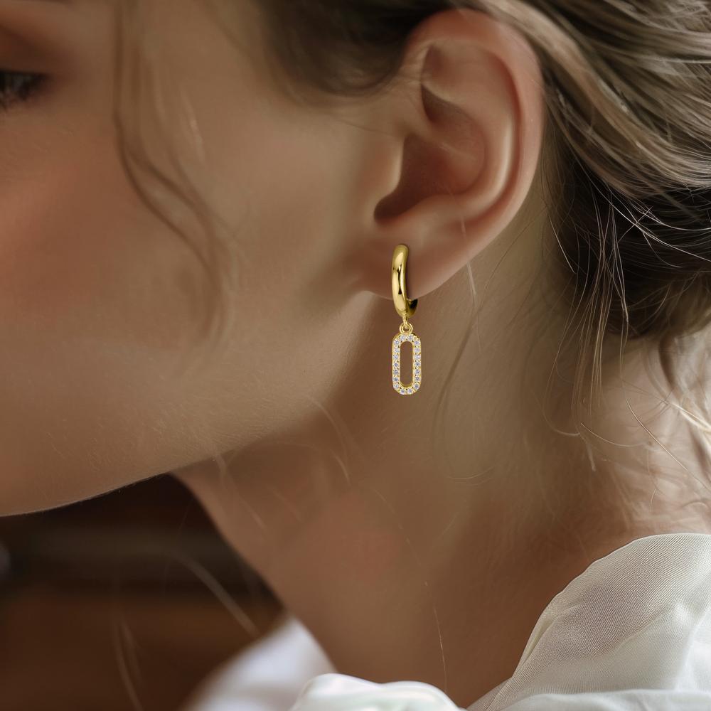 Hinged hoop Silver Zirconia Yellow Gold plated