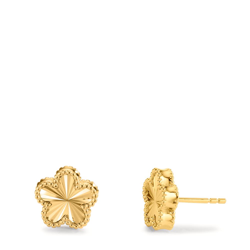 Stud earrings Silver Zirconia Yellow Gold plated Flower Ø10 mm