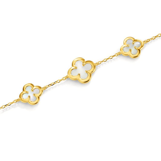 Bracelet Silver Zirconia Yellow Gold plated Mother of pearl Flower 16-19 cm