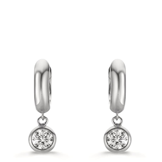 Hinged hoop Silver Zirconia 2 Stones Rhodium plated