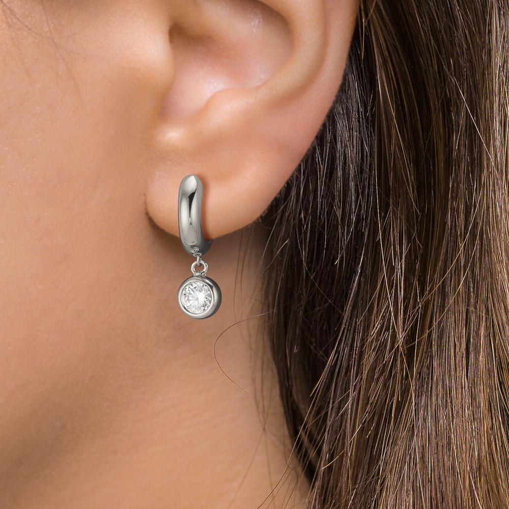 Hinged hoop Silver Zirconia 2 Stones Rhodium plated