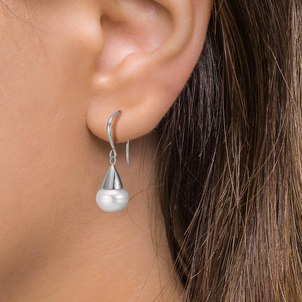 Drop Earrings Silver Rhodium plated Freshwater pearl, 2 Pearls, 9 mm