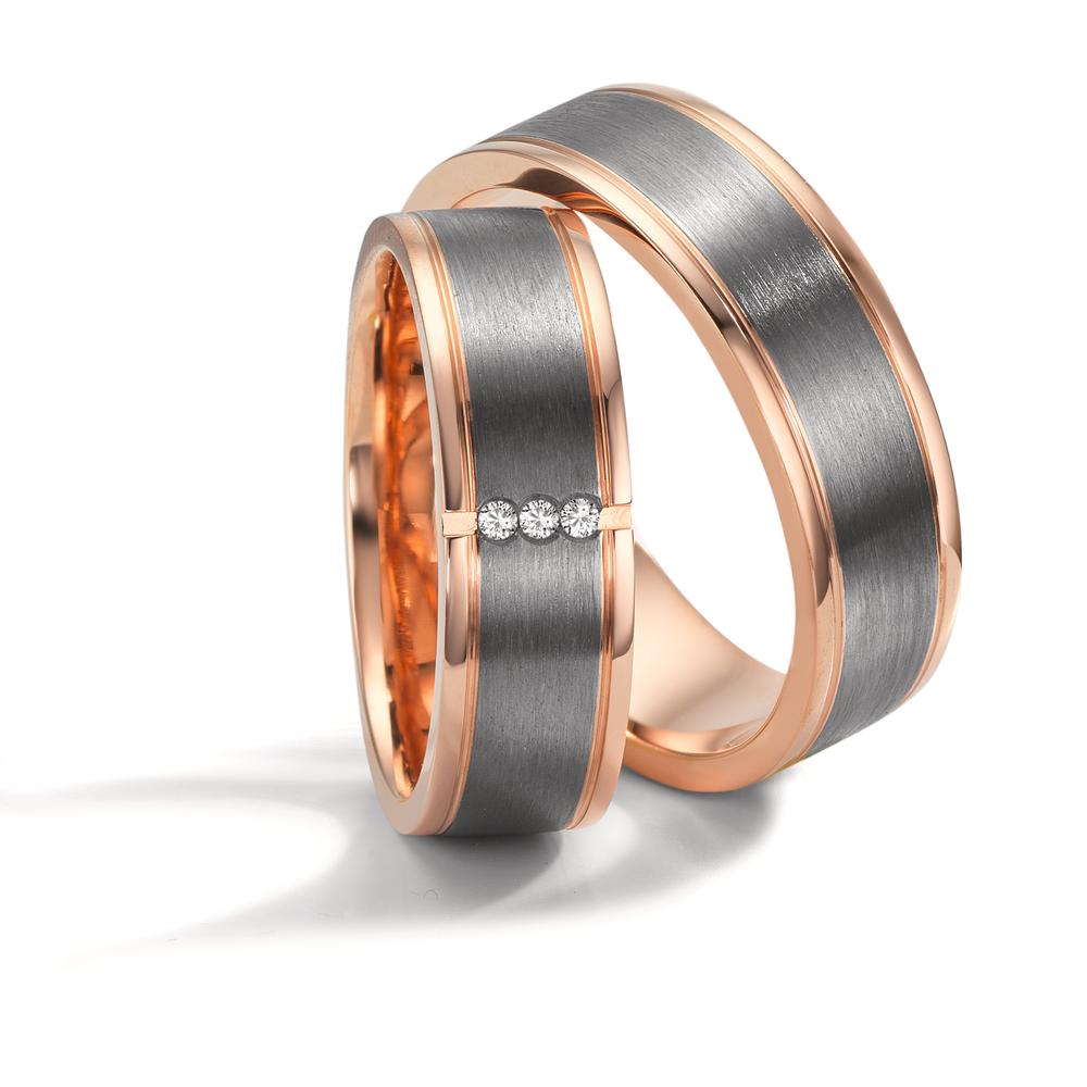 Wedding Ring 14k Red Gold, Tantal 999 Diamond 0.024 ct, 3 Stones, w-si
