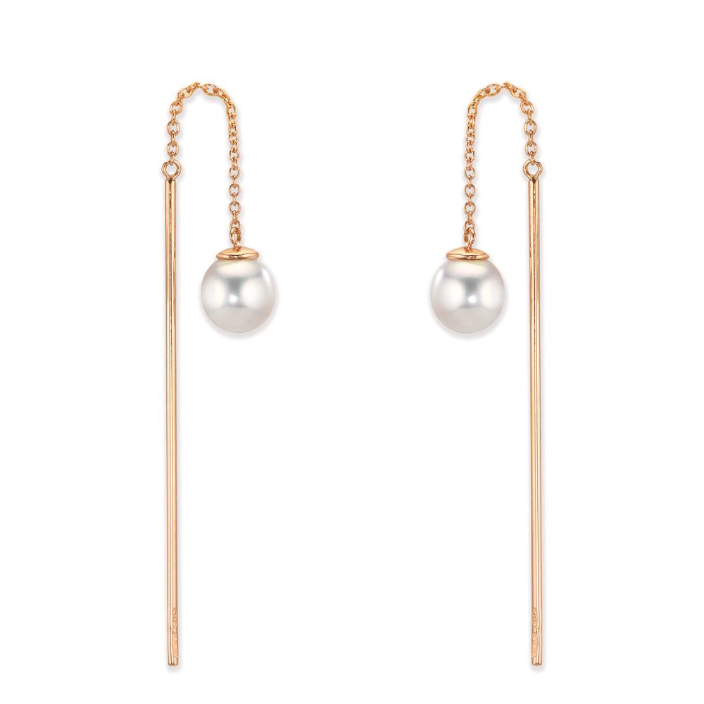 Threader Earrings 18k Red Gold Akoya pearls, 2 Pearls 6-6.5 mm