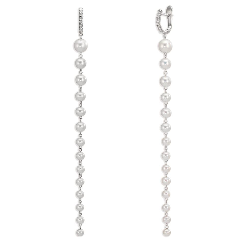 Hinged hoop 18k White Gold Diamond 0.12 ct, 12 Stones, tw-si Freshwater pearl, 28 Pearls