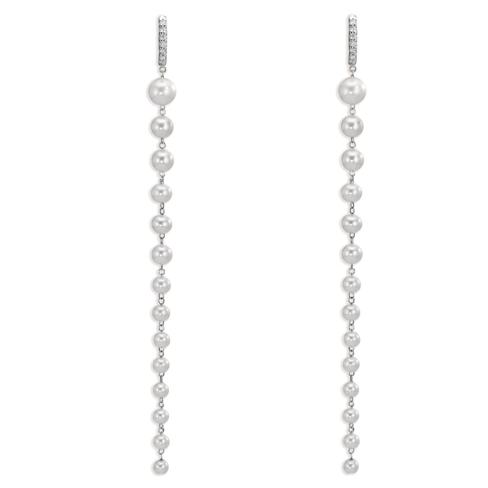 Hinged hoop 18k White Gold Diamond 0.12 ct, 12 Stones, tw-si Freshwater pearl, 28 Pearls