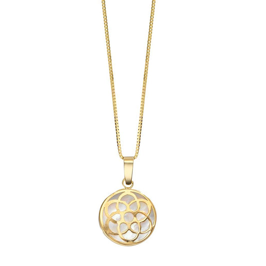 Pendant 18k Yellow Gold Mother of pearl Flower Of Life Ø10 mm