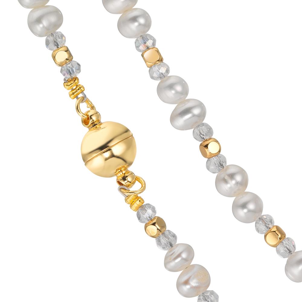 Necklace Stainless steel Crystal White Yellow IP coated Freshwater pearl 44 cm