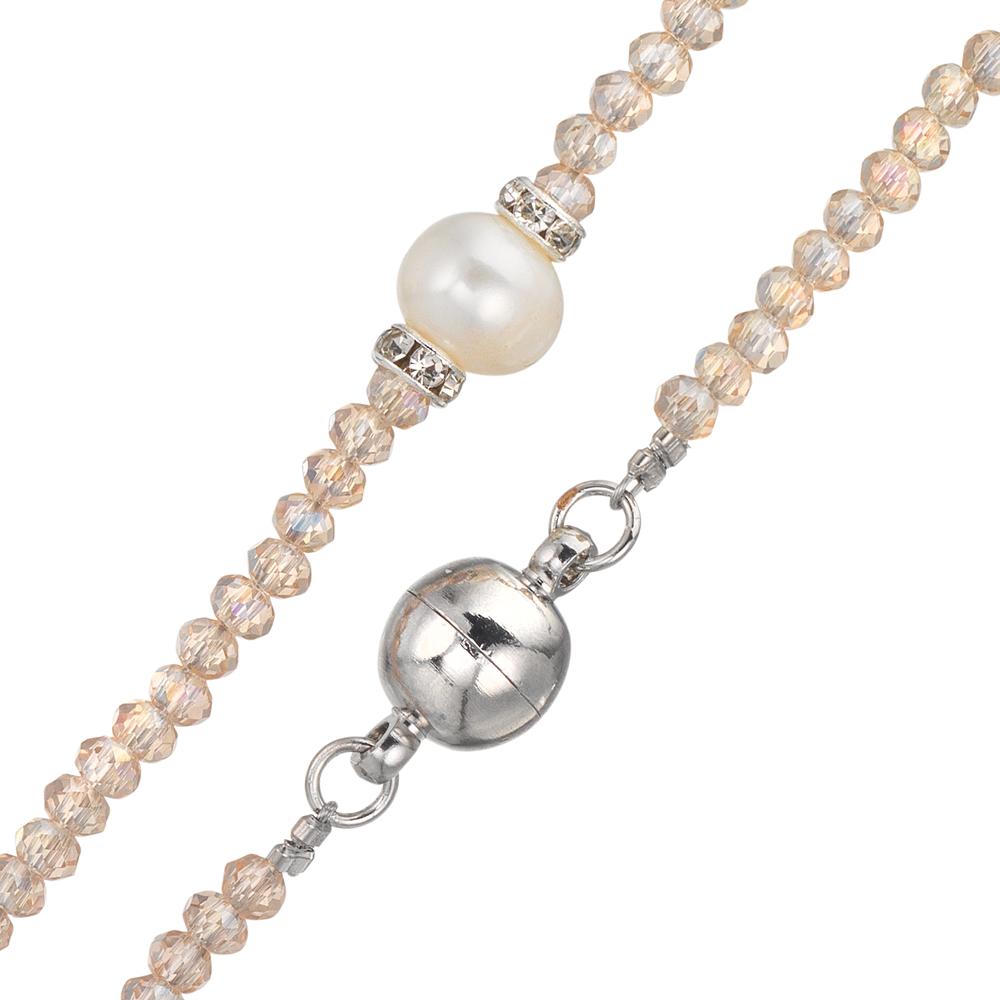 Necklace Stainless steel Crystal Champagne Freshwater pearl 6.5-7 mm 43 cm
