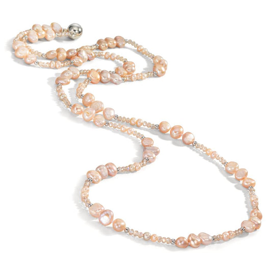 Necklace Stainless steel Crystal Rose Freshwater pearl Rose 90 cm