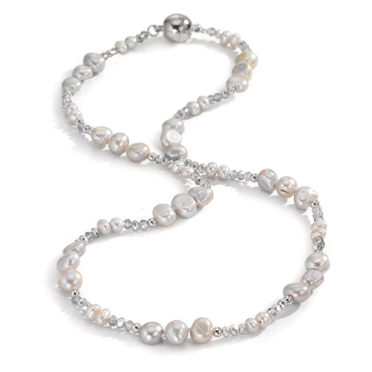 Necklace Stainless steel Crystal Silver Freshwater pearl Silver 46 cm