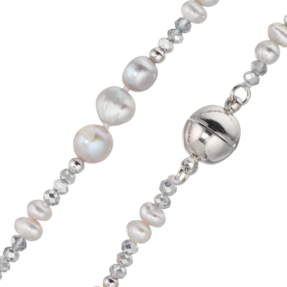 Necklace Stainless steel Crystal Silver Freshwater pearl Silver 46 cm