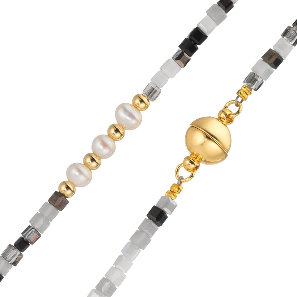 Necklace Stainless steel Crystal Yellow IP coated Freshwater pearl, 5 Pearls, 4.5 mm 43 cm