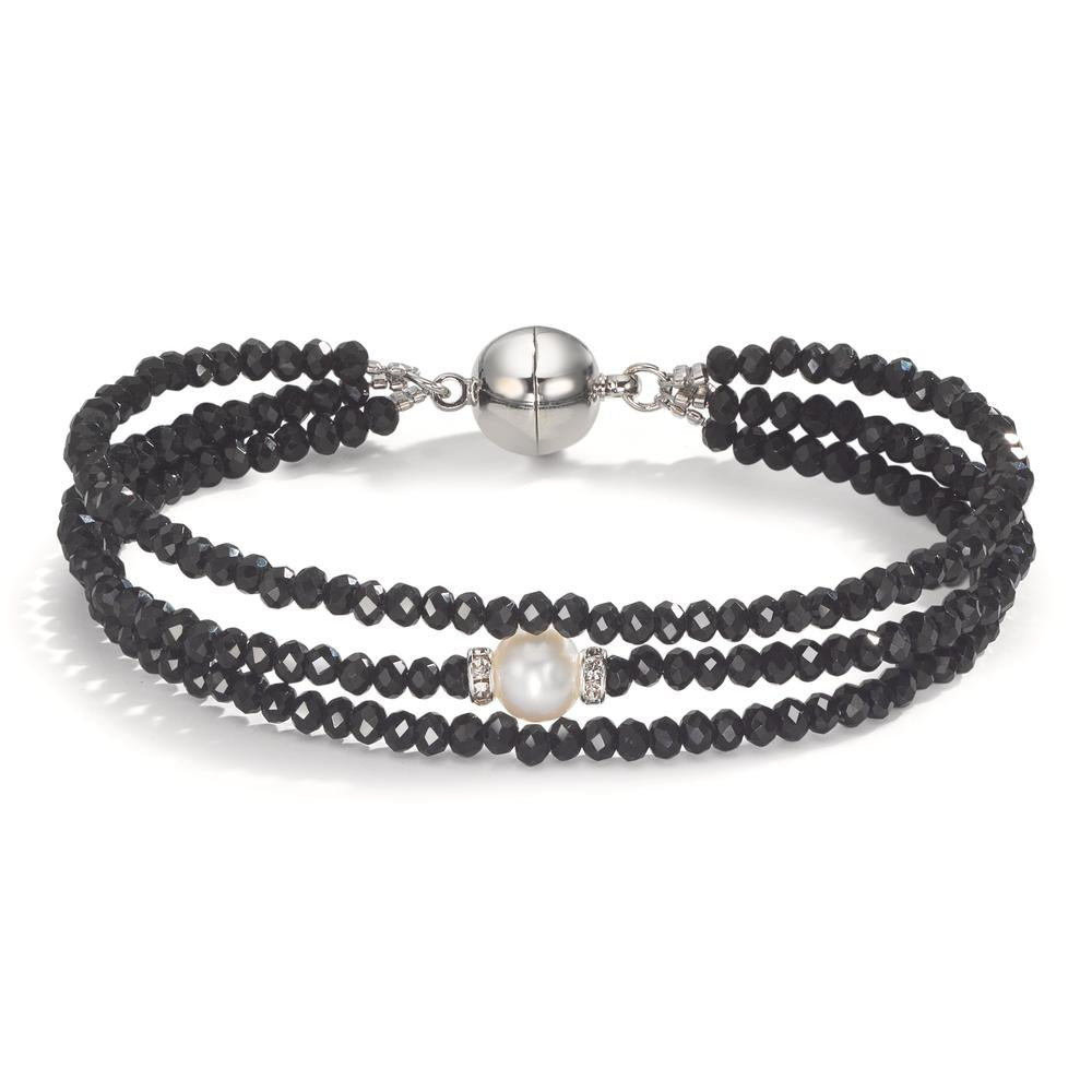 Bracelet Stainless steel Crystal Black Freshwater pearl 7-7.5 mm 19 cm