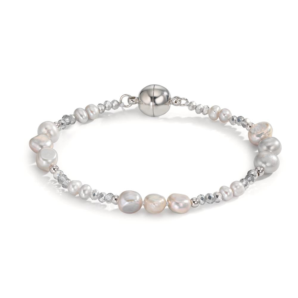 Bracelet Stainless steel Crystal Gray Freshwater pearl Gray 18 cm