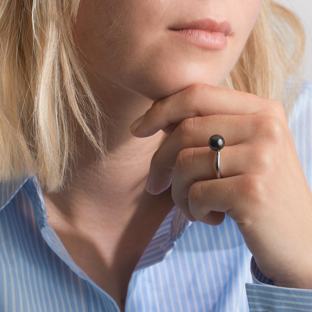 Ring Silver Rhodium plated Tahitian pearl 8-9 mm