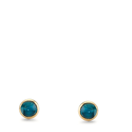 Stud earrings 9k Yellow Gold London Blue Topaz 2 Stones Ø5 mm