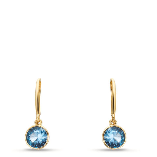 Drop Earrings 9k Yellow Gold Zirconia Light Blue, 2 Stones