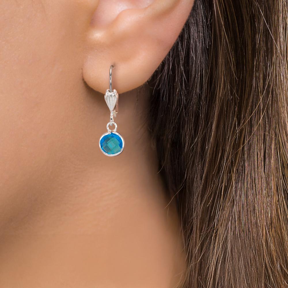 Drop Earrings Hypoallergenic Crystal Blue, 2 Stones, 6 mm