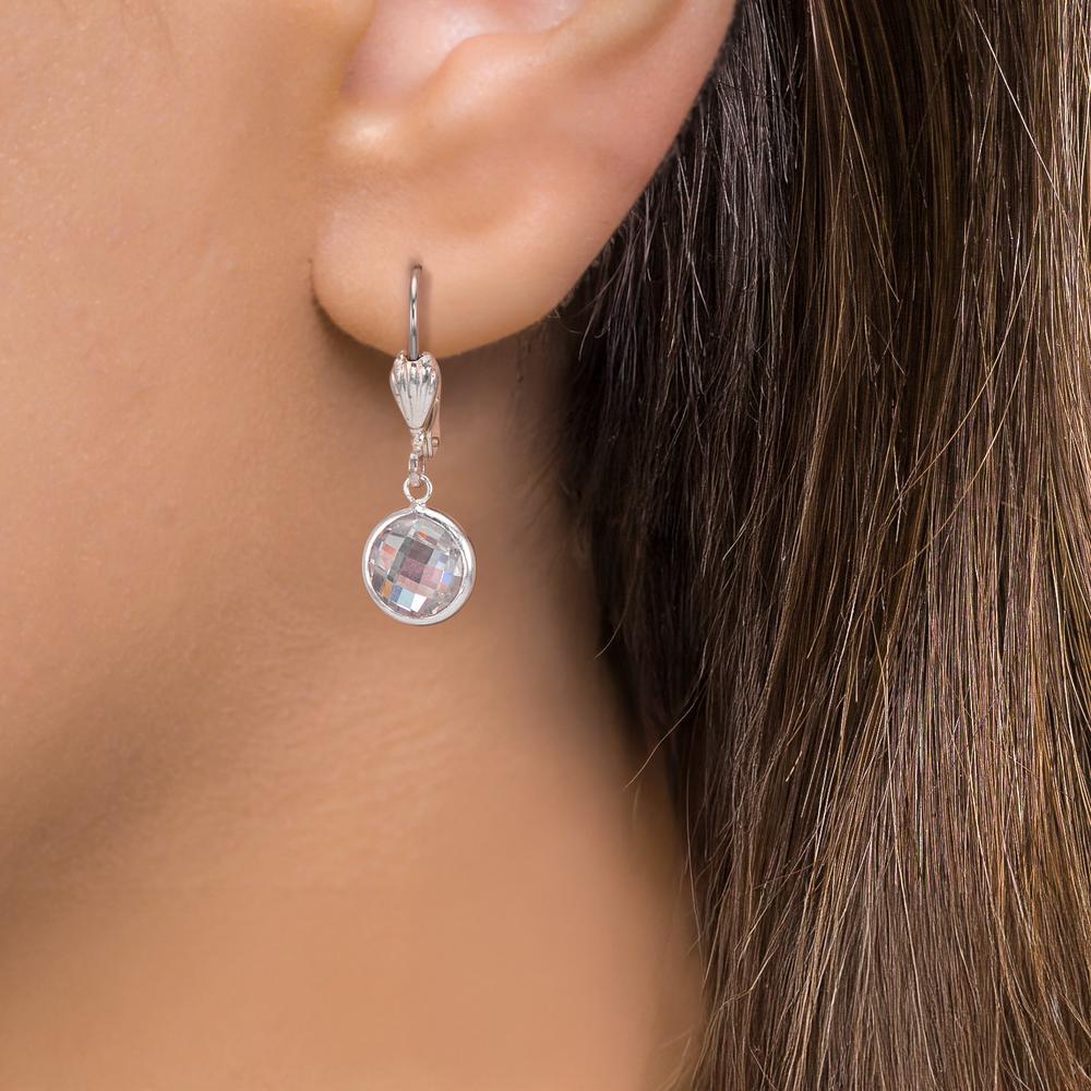 Drop Earrings Hypoallergenic Zirconia White, 2 Stones, 8 mm
