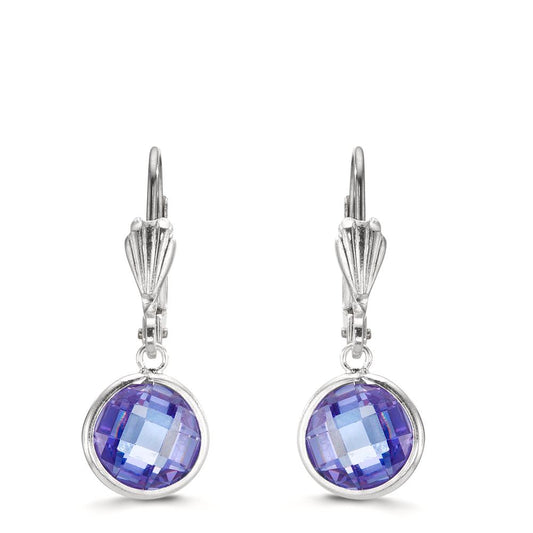 Drop Earrings Hypoallergenic Zirconia Violet, 2 Stones, 8 mm