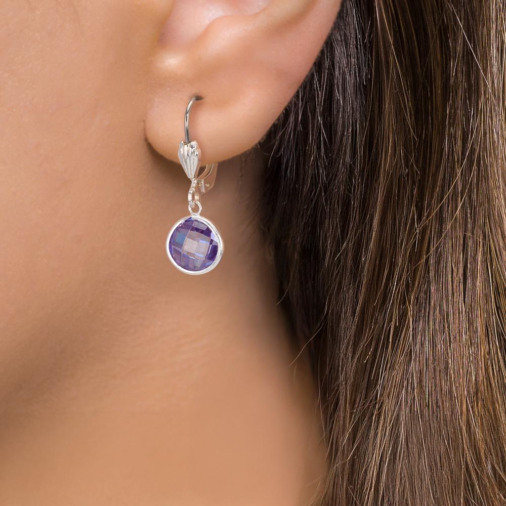 Drop Earrings Hypoallergenic Zirconia Violet, 2 Stones, 8 mm