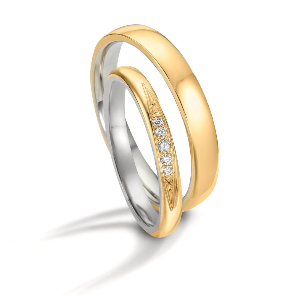 Wedding Ring 18k Yellow Gold, Platinum 950 Diamond 0.051 ct, 5 Stones, w-si