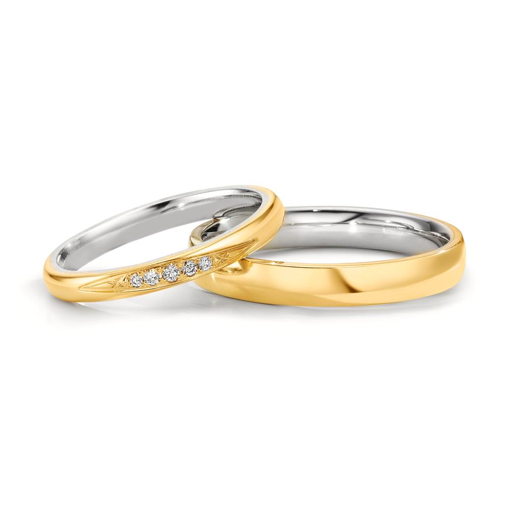 Wedding Ring 18k Yellow Gold, Platinum 950 Diamond 0.051 ct, 5 Stones, w-si